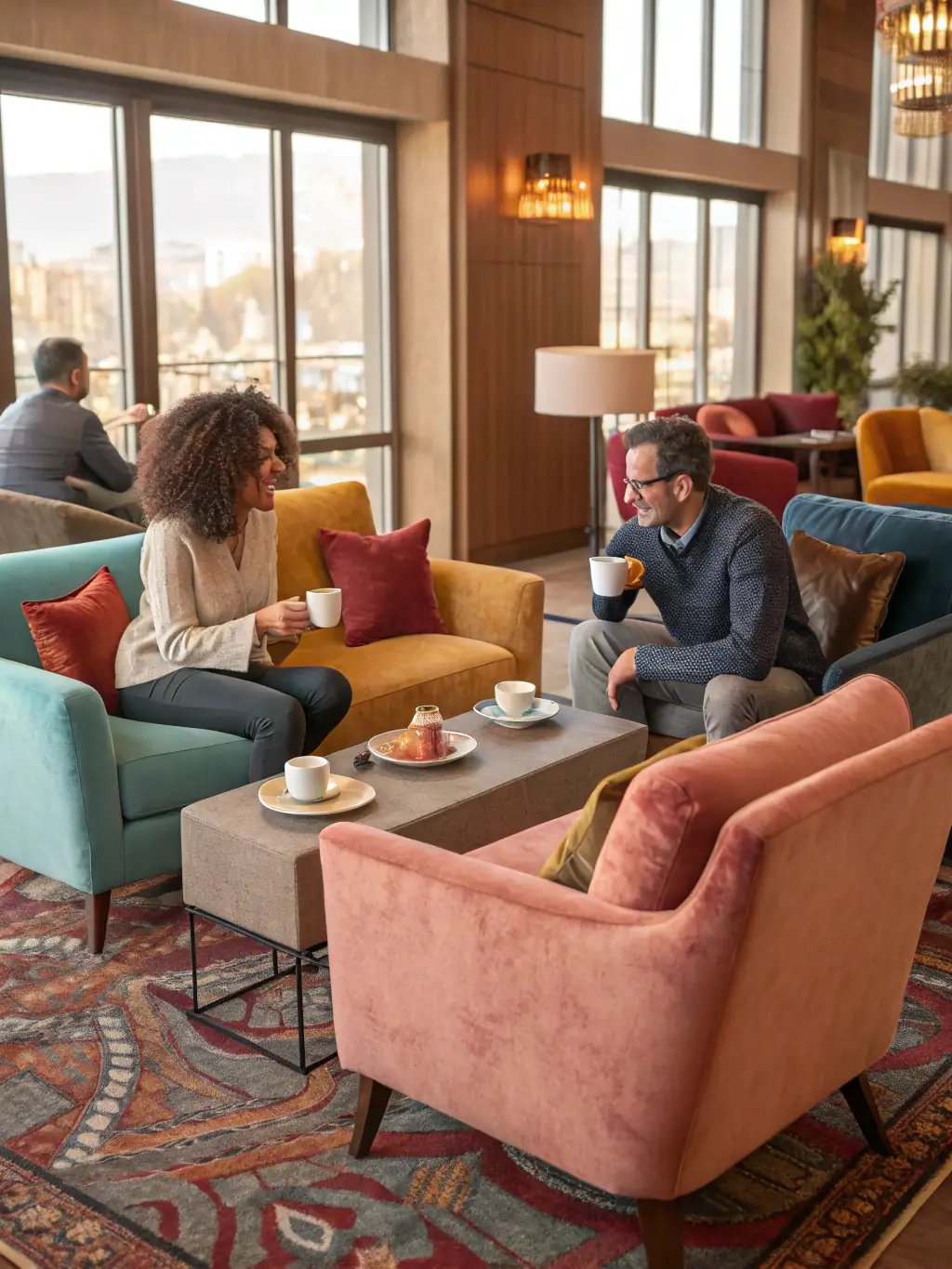 An image of The LNDRY Co's inviting lounge area, featuring comfortable seating, complimentary coffee, and a modern, relaxing atmosphere.