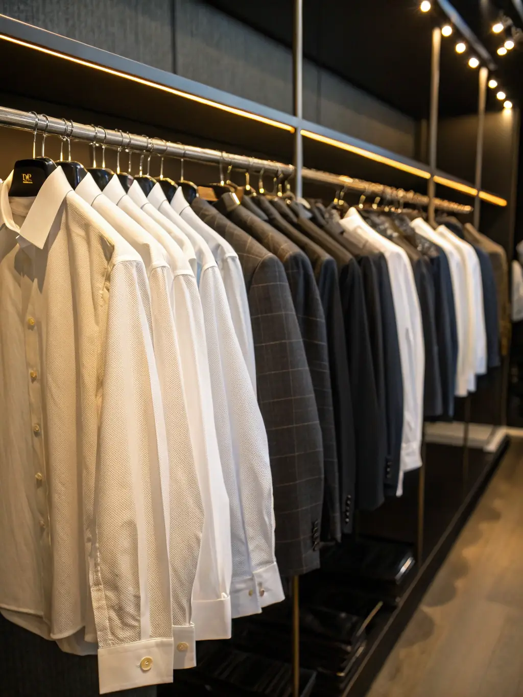 Crisp, clean office shirts and blouses hanging neatly after being professionally laundered, highlighting a polished and professional appearance.